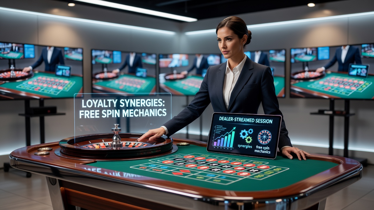 Live dealer roulette table with digital overlay showing loyalty points and free spin indicators during a streamed session