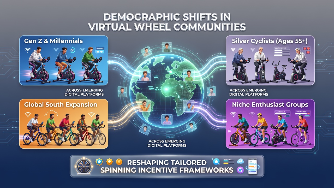 Virtual wheel communities showing diverse player demographics on digital platforms