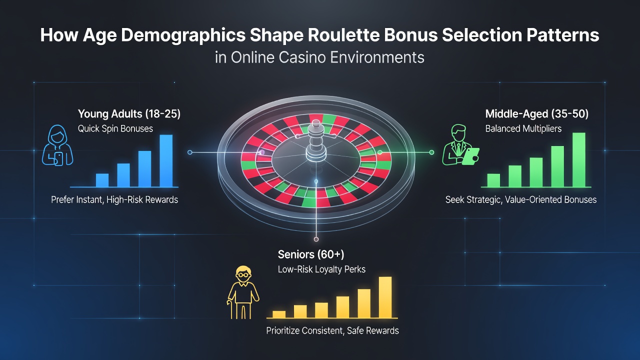 Infographic displaying age-based roulette bonus selection trends across online casino platforms in 2026