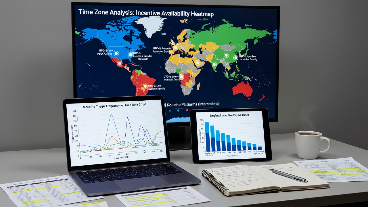 Analytics dashboard showing roulette incentive claim spikes mapped against global time zones in July 2026