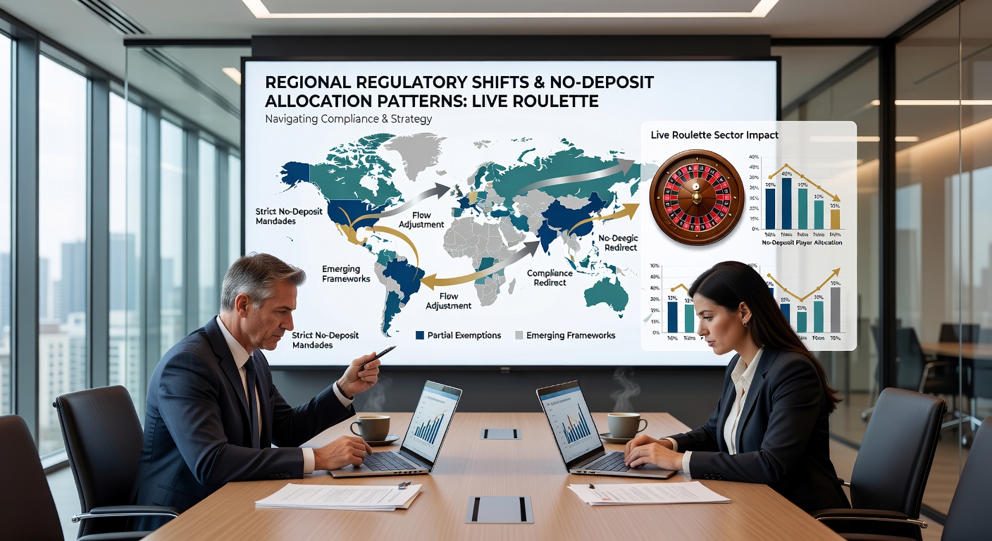Illustration of live roulette table interface showing regional compliance indicators for no-deposit bonuses