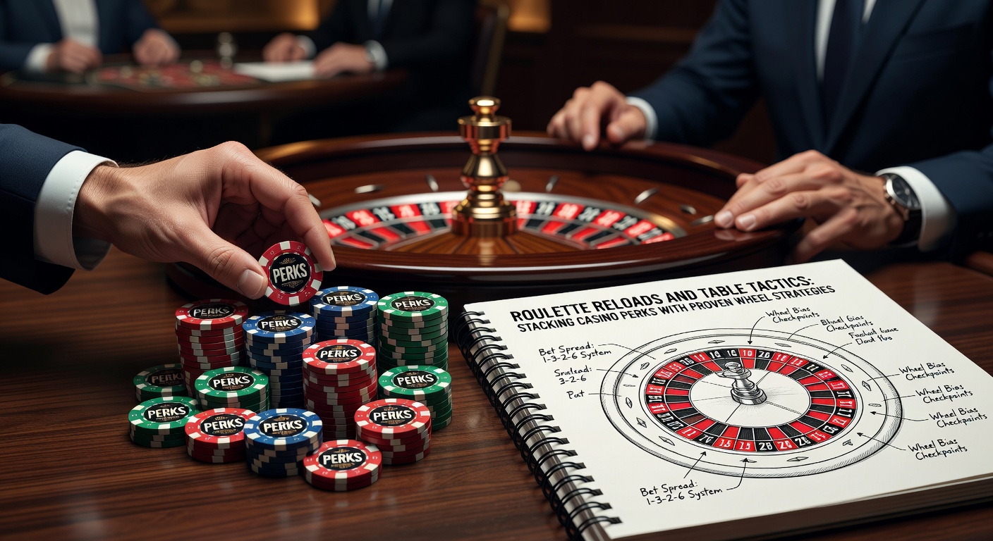 Vibrant roulette table with chips stacked high and a dealer spinning the wheel under casino lights, illustrating reload bonuses and tactical plays