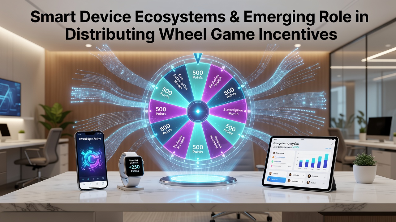 Smartphone displaying wheel game interface integrated with ecosystem notifications