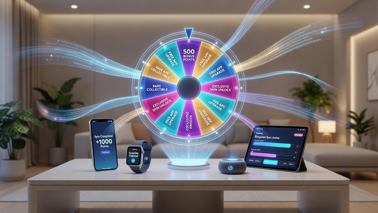 Tablet and smartwatch showing synchronized wheel game incentive alerts